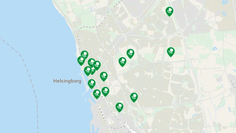 Del av karta över parker och grönområden i Helsingborg