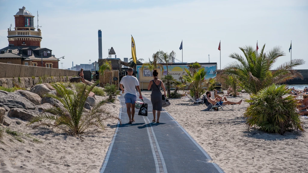 Palmer, solbadare och sommarrestaurang på Tropical beach i Helsingborg