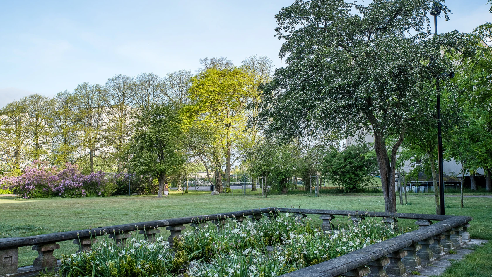 Blomsterrabatt i parken Margaretaplatsen