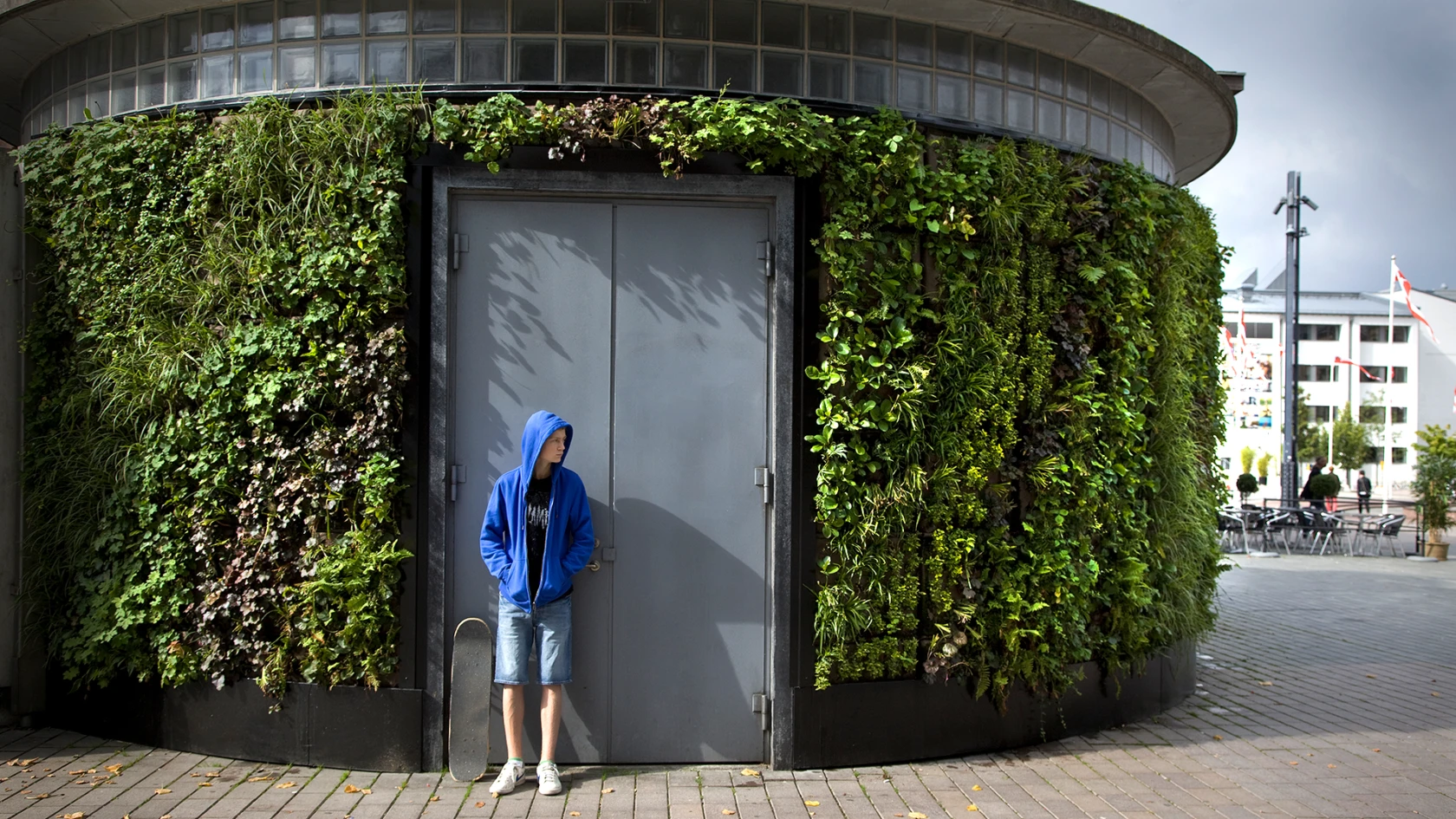 Vertikal trädgård på pumphuset vid Sundstorget i Helsingborg. (foto: Eva Lie)