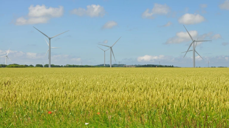 Vindkraftverk på en åker vid Tånga