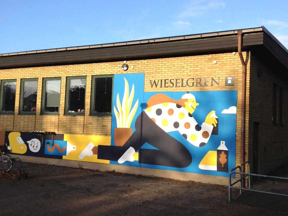 Väggmålning av elever på Wieselgrensskolan i samarbete med Helsingborg ArtWeek under Viskängendagen 2017.