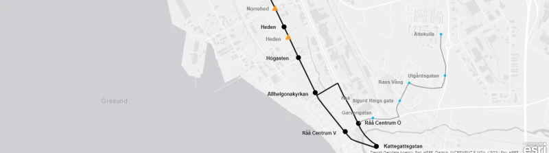 HEX 1 karta sträckning hållplatser råå