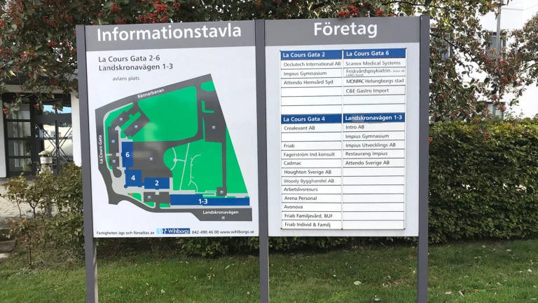 Exempel på orienteringstavla i verksamhetsområde.