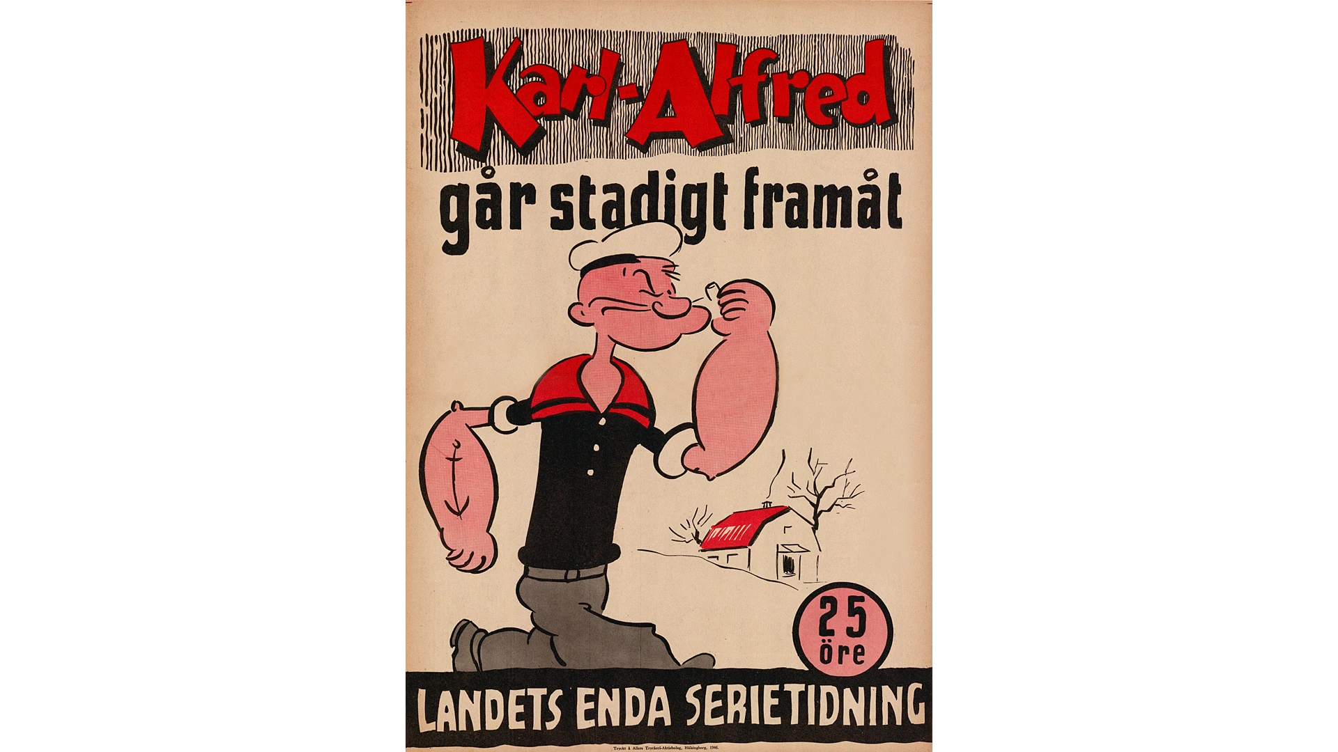 Löpsedel för tidningen Karl-Alfred (1946), från Allers-samlingen.