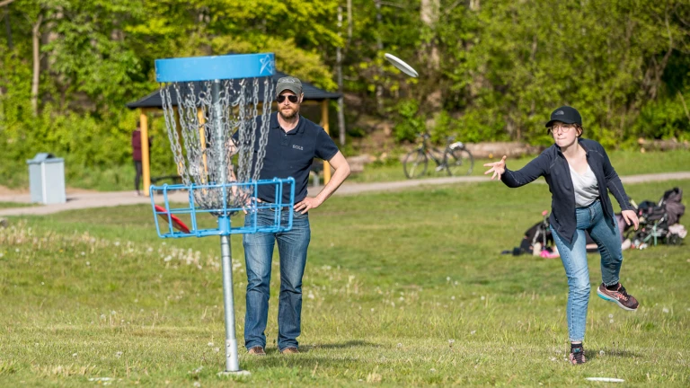 I Brohult och Dalhems grönområde finns en discgolfbana som är öppen för alla.