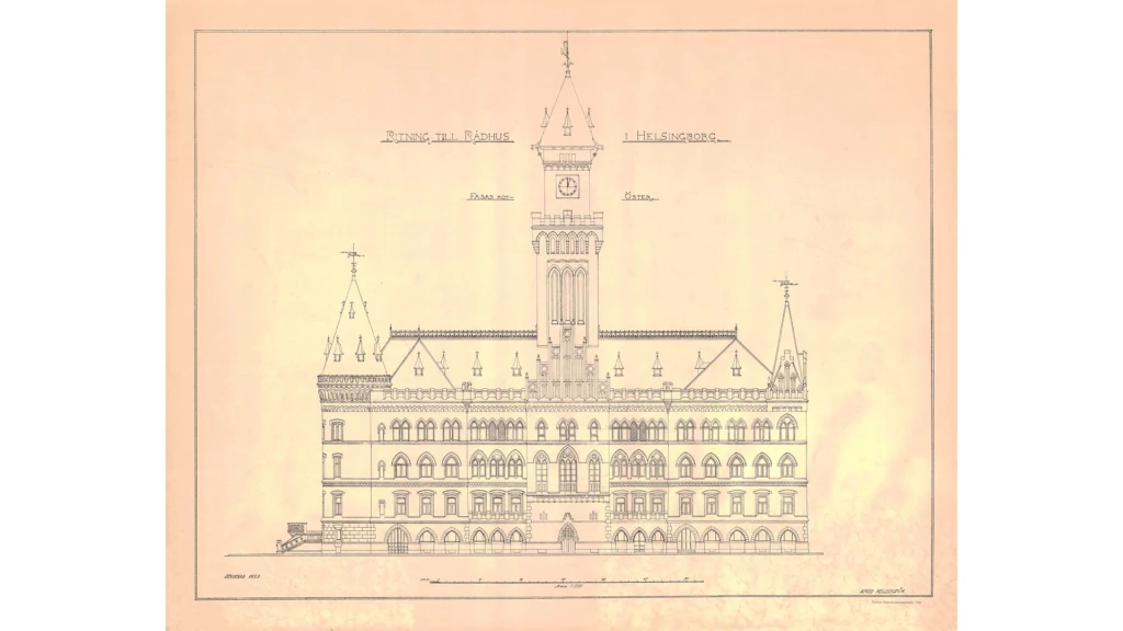 Guldkorn ur stadsarkivet: Ritning till Rådhuset från år 1903 (reviderad fasad år 1933). Fasad mot öster.