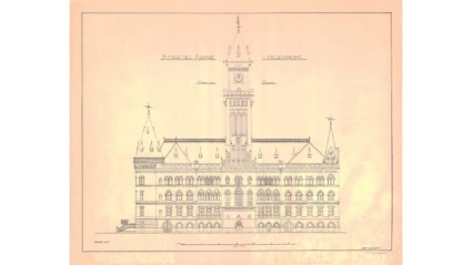 Guldkorn ur stadsarkivet: Ritning till Rådhuset från år 1903 (reviderad fasad år 1933). Fasad mot öster.