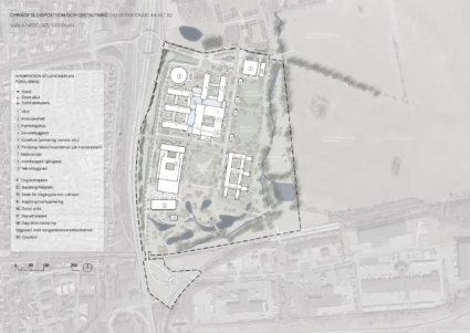 En illustrationsplan som visar var det nya sjukhuset i Helsingborg ska och hur det ska utformas.