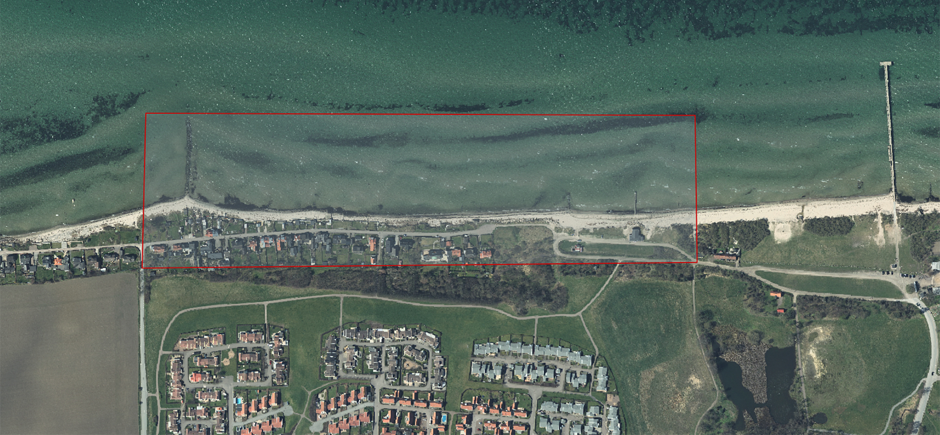 Karta över område längs kusten i Fortuna som är aktuellt för åtgärder i projektet.