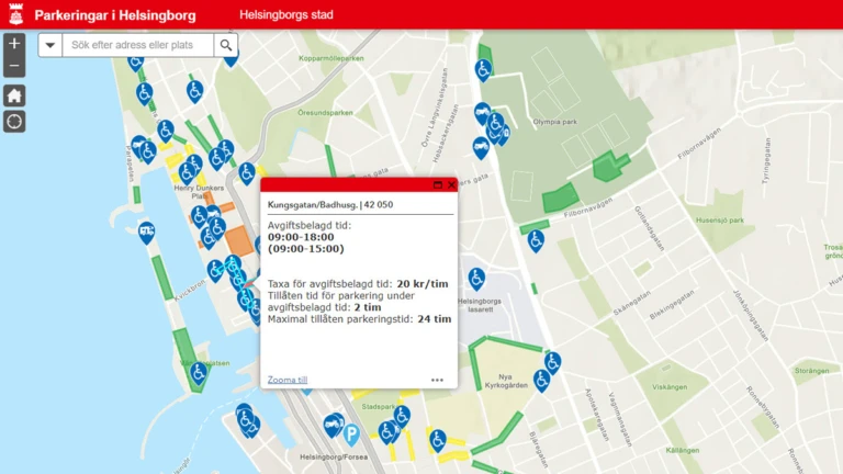 Skärmklipp av Helsingborgs digitala parkeringskarta