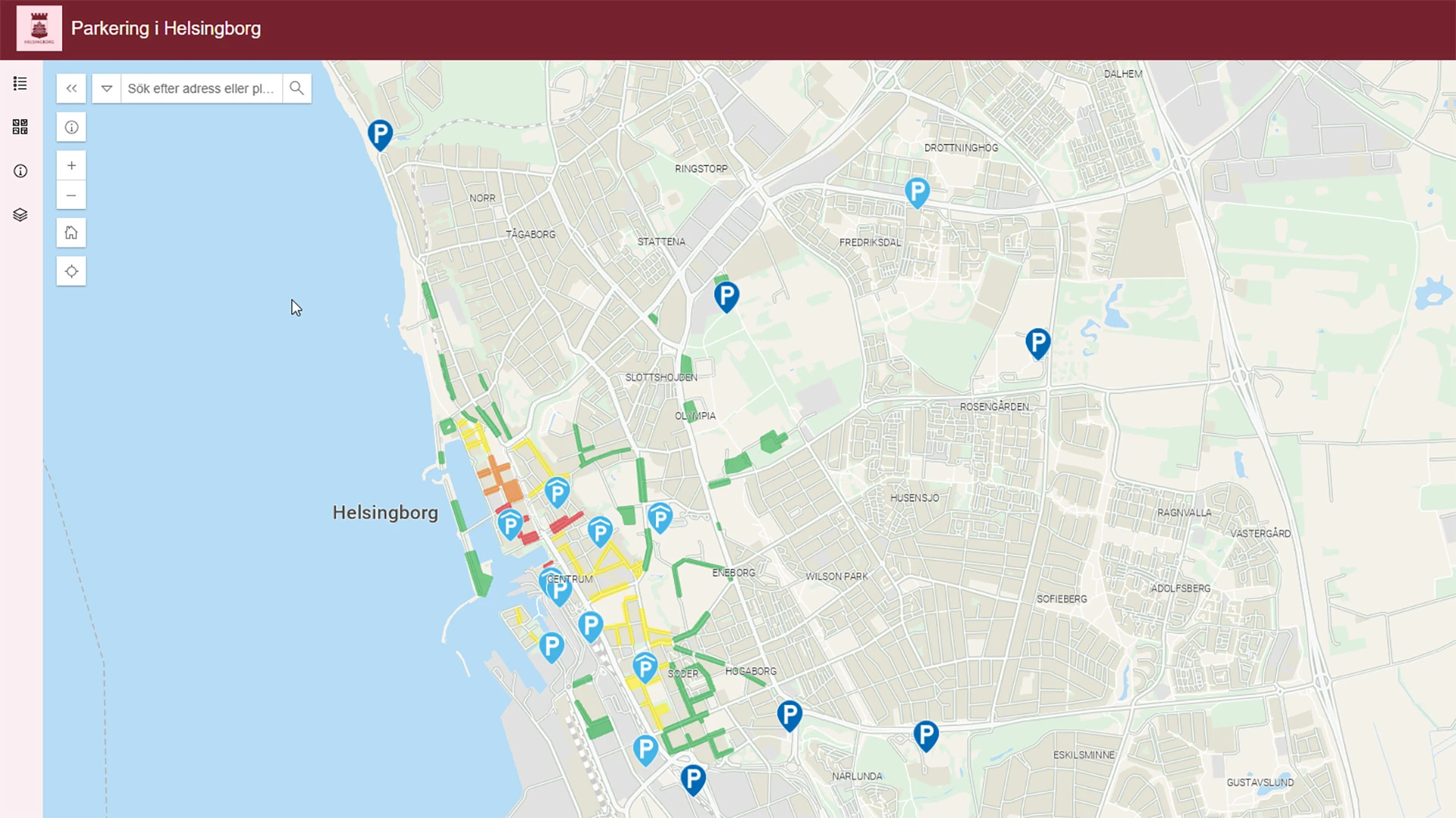 Del av Helsingborgs parkeringskarta