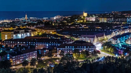 Framtidens belysning, foto från ovan över belyst Helsingborg