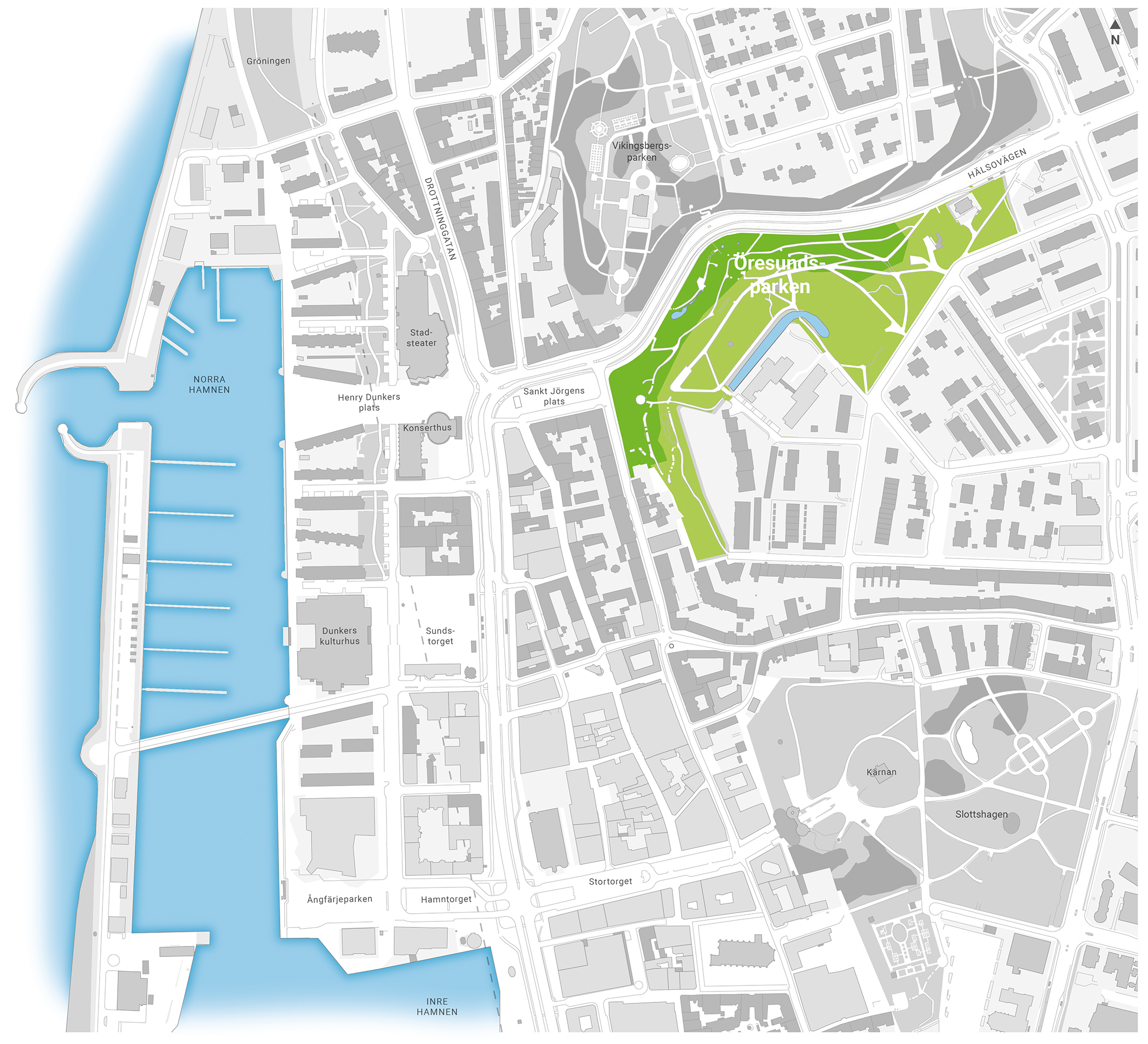 Karta som visar var Öresundsparken i Helsingborg ligger.