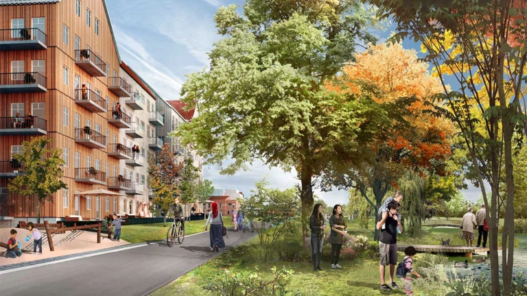 Visionsbild av stråket Lussebäcken i Östra Ramlösa.