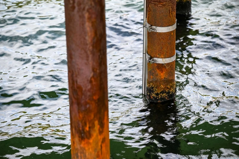 Förhoppningen är att vattnet på stränderna ska kunna analyseras kontinuerligt. Här ett rör som leder upp till pilotprojektets mätutrustning.