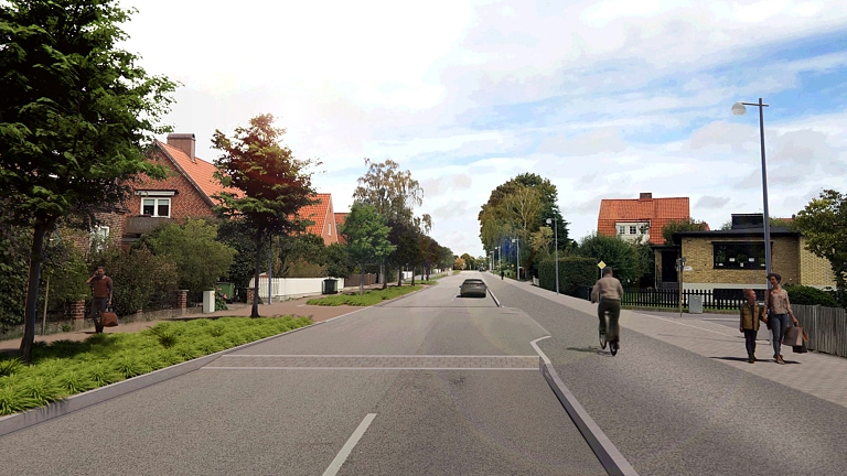 Visionsbild som visar hur Johan Banérs gata kan se ut efter ombyggnaden.