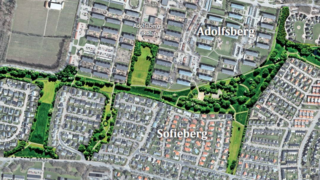 Grönt stråk mellan Sofieberg och Adolfsberg som Helsingborgs stad vill utveckla.