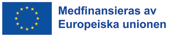Europeiska unionens logotyp med texten Medfinansieras av Europeiska unionen (blå text på vit bakgrund samt EU-flagga vid sidan om)