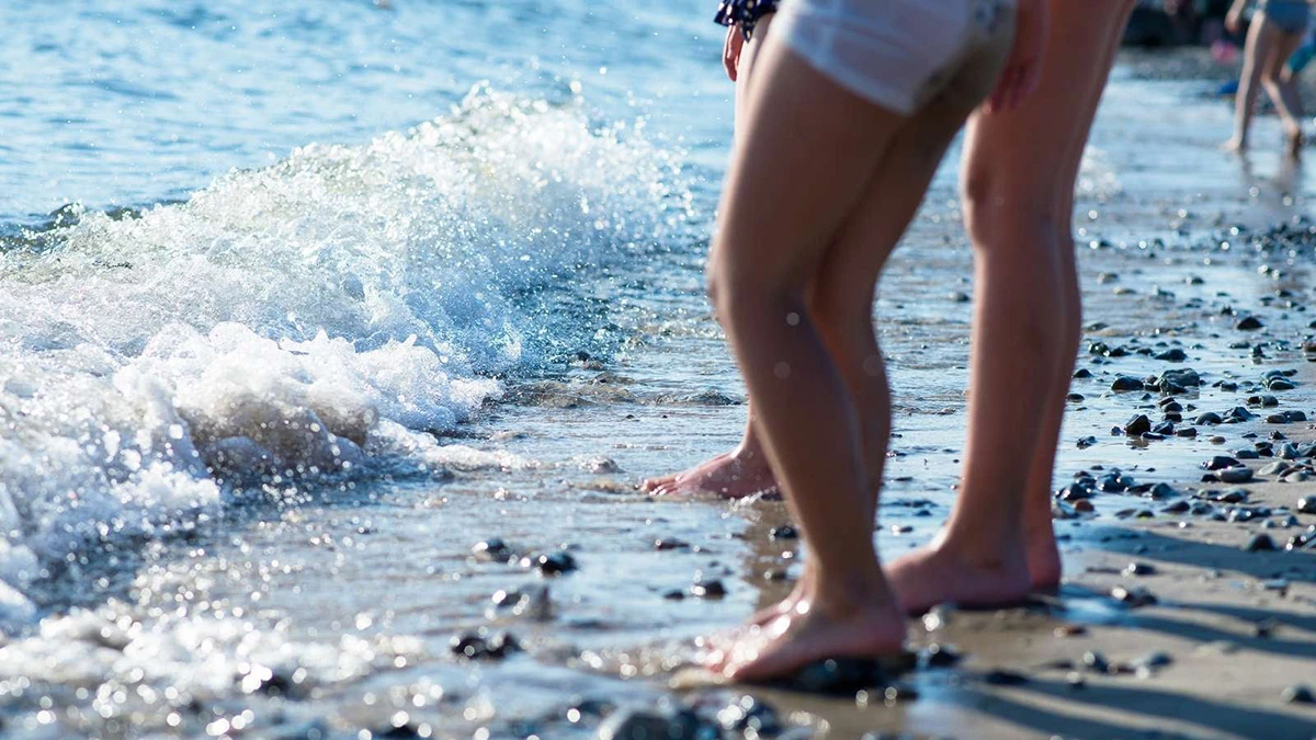 Personer vid strandkant i Helsingborg