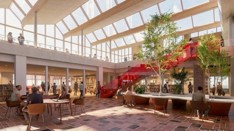 Den delen av stadsbiblioteket som tidigare var café blir nu Orangeriet som bland annat får ett glastak för förbättrad inomhusmiljö.