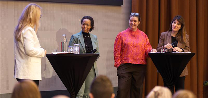 Panelsamtal om grön transformation med Soraya Axelsson Öresundskraft, Åsa Bjering Helsingborgs stad och Sozvin Al Youssef EU Mission city.