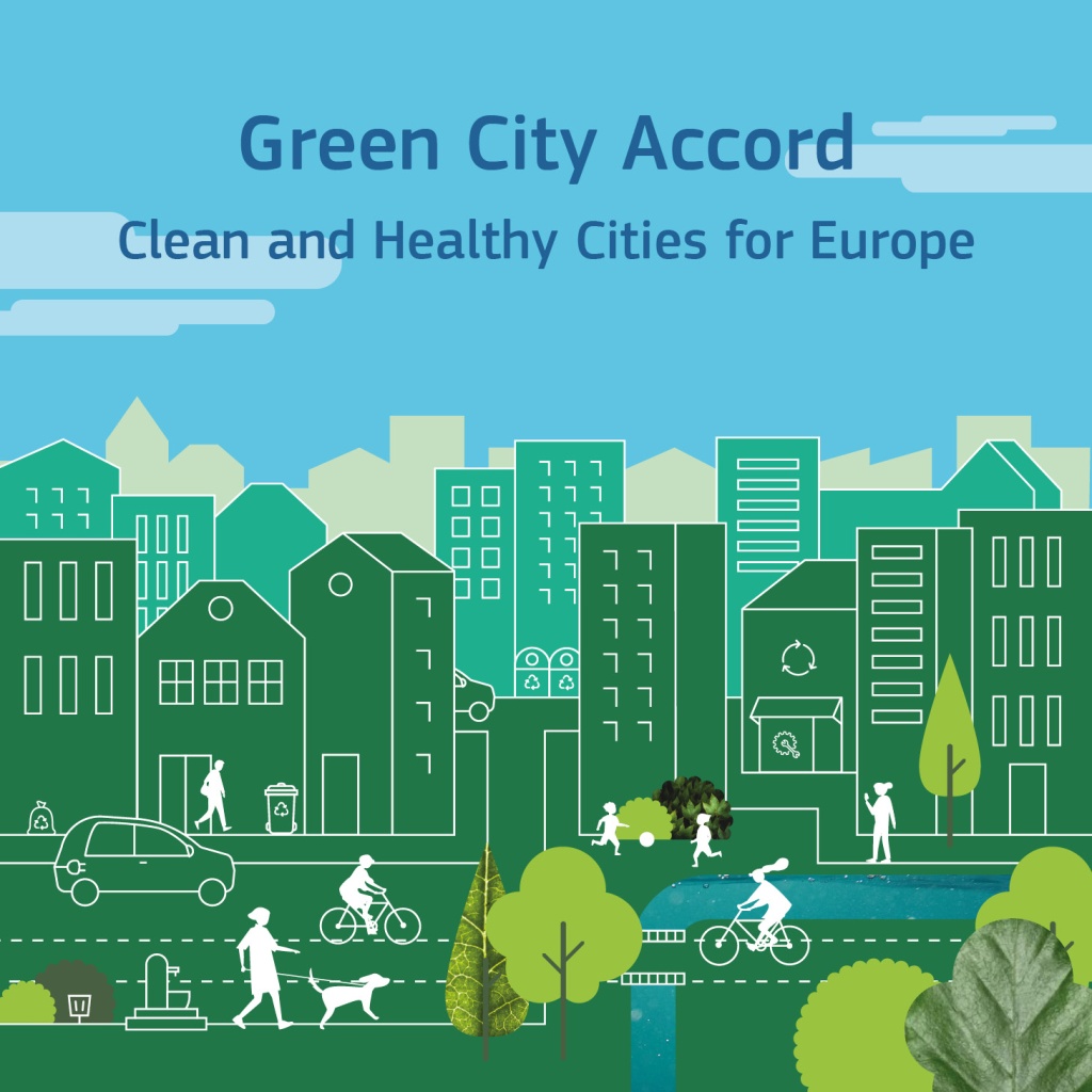 Engelsk text: Green City Accord - Clean and healthy cities for Europe.