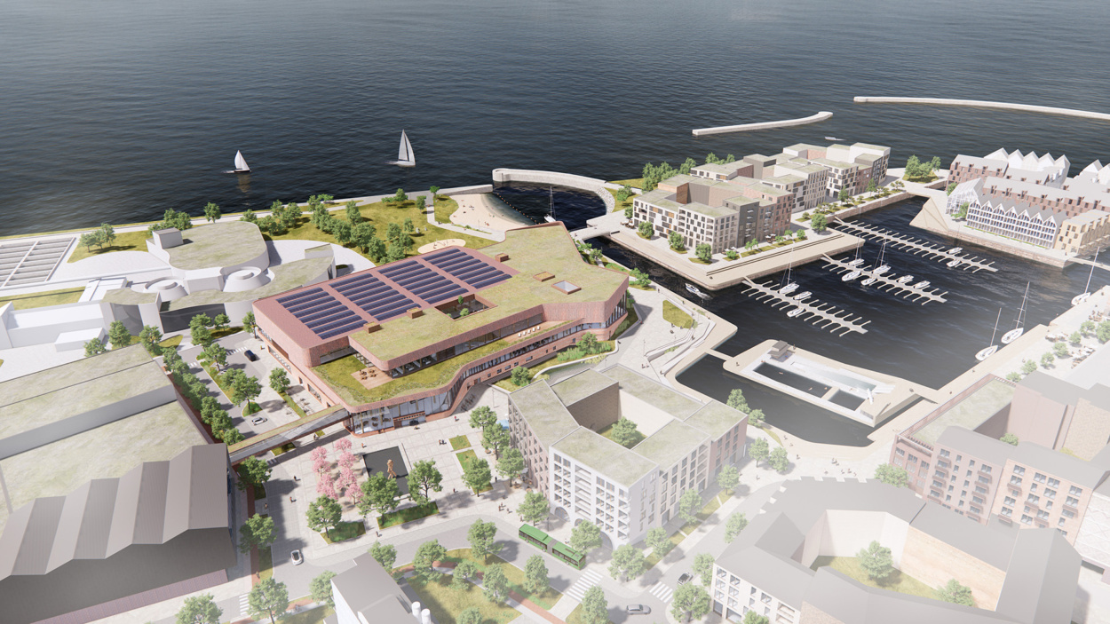 Så här kan det nya badhuset i Oceanhamnen komma att se ut. (Visionsbild: Lund+Slaatto Arkitekter AS)