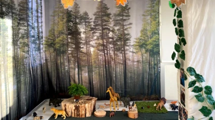 Lek- och lärmiljö med djur och natur på Lussebäckens förskola.