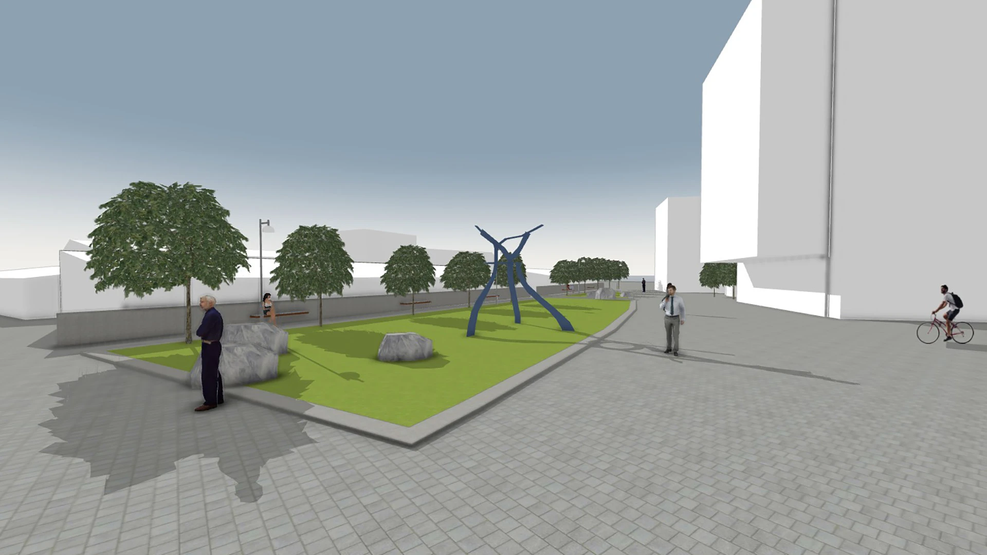 Illustration som visar hur Kajpromenaden kan se ut när vi skapat en grönyta för att förbättra för träden.