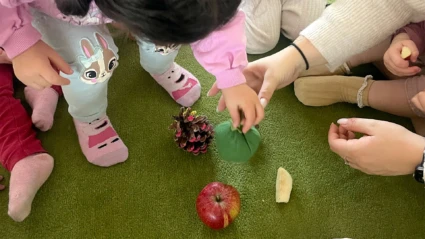 Barn som sträcker sig efter en leksak. Foto: Vintergatans förskola 2024