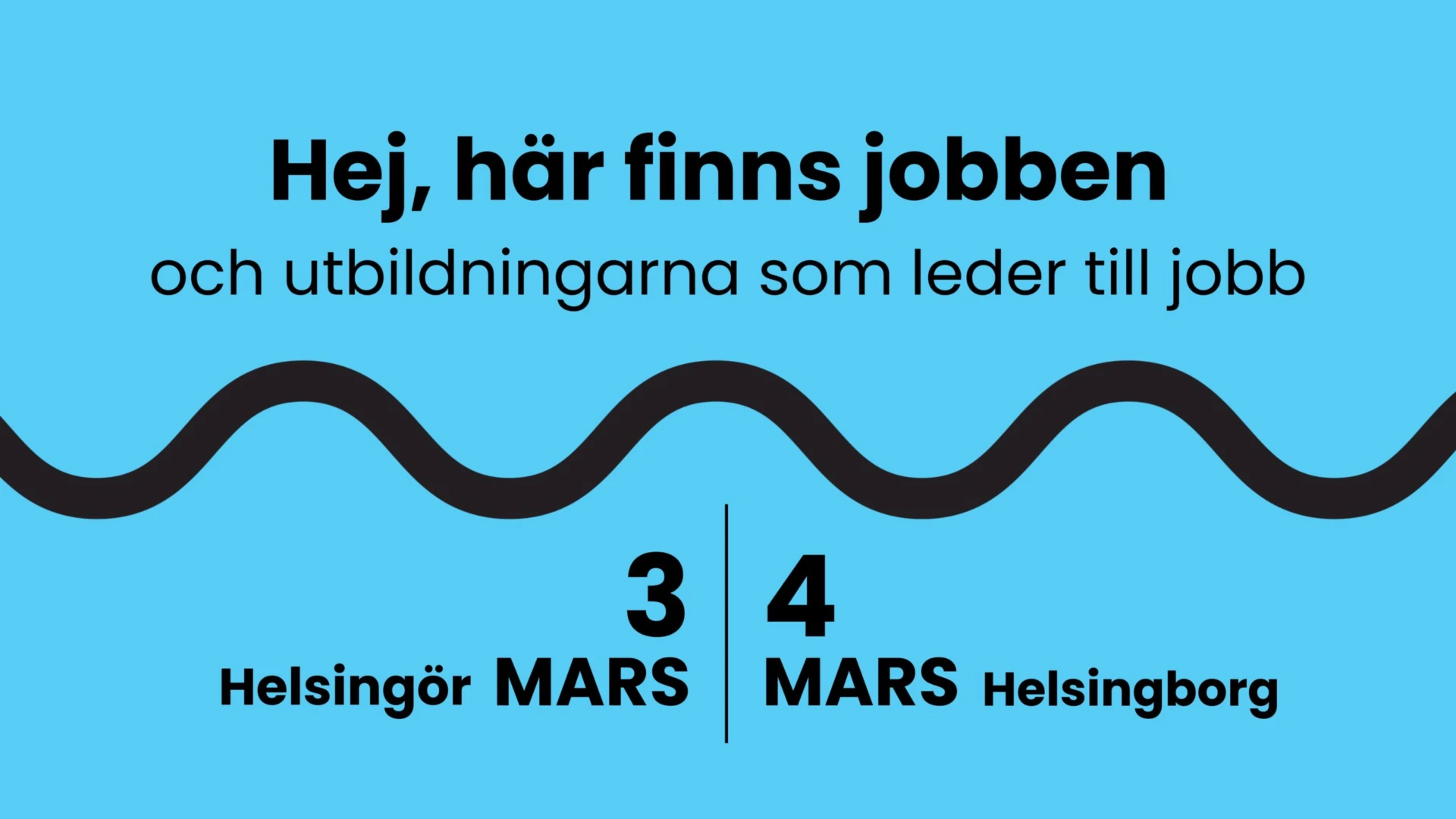 Grafisk bild ang mässan Tura till jobbet. En jobb- och utbildningsmässa 2026. 4 mars i Helsingborg, 3 mars i Helsinggör.
