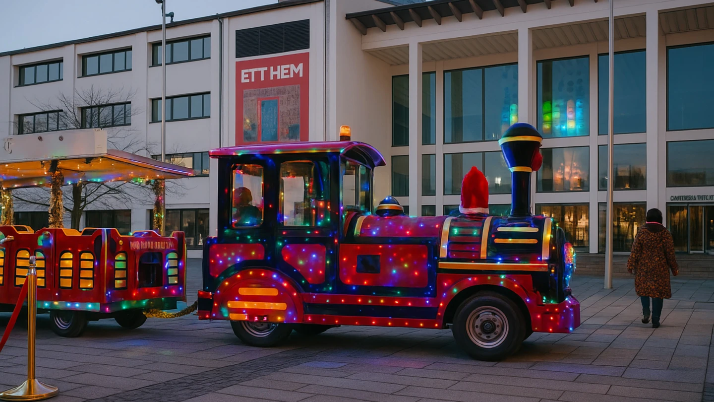 Drömljuståget framför Dunkers kulturhus