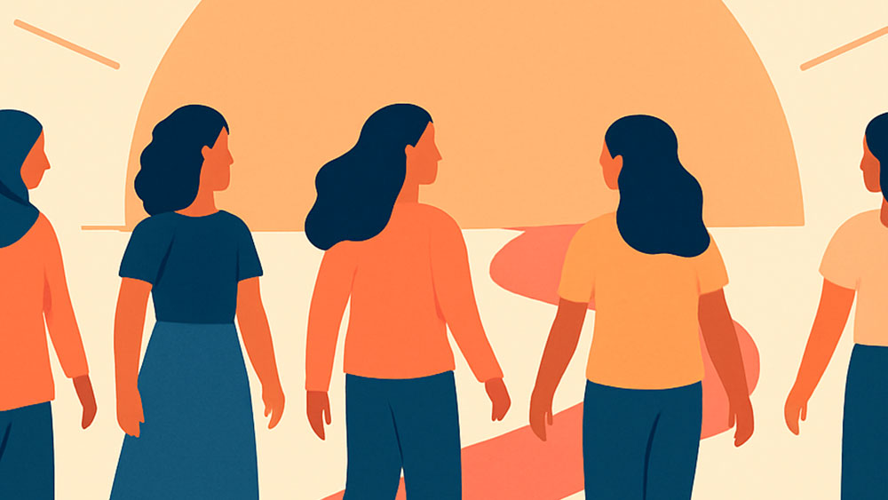 en teckning, föreställer kvinnor som tittar på solen.