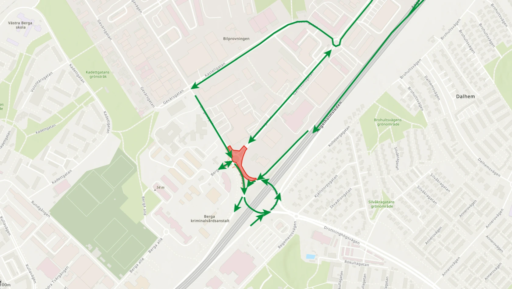 Karta, cirkulationsplats, Begavägen