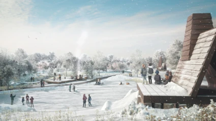 Visionsbild över stadsdelsparken i Östra Ramlösa framtagen av White arkitekter för Helsingborgs stad.