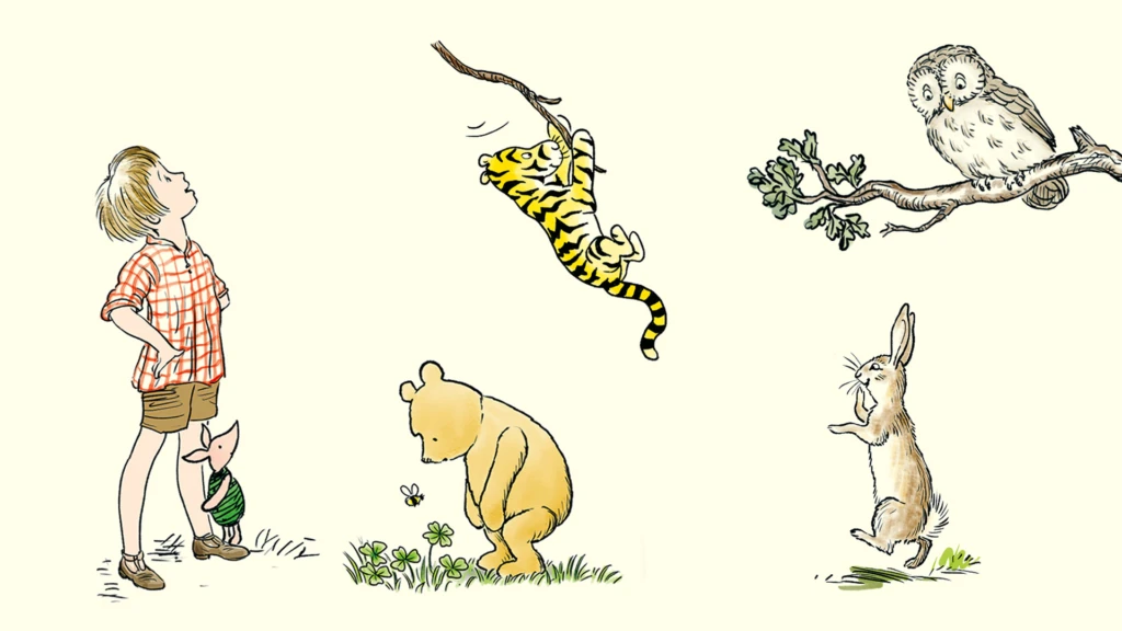 Illustrationer från boken Sagor från Sjumilaskogen av A.A Milnes