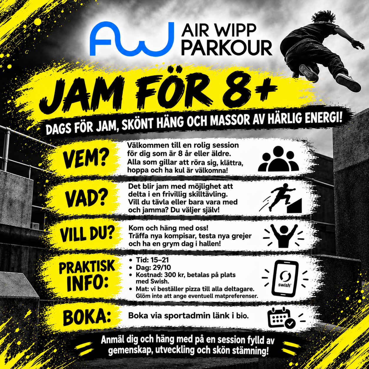 Jam på Air Wipp Parkourförening Helsingborg (8 år och uppåt)
