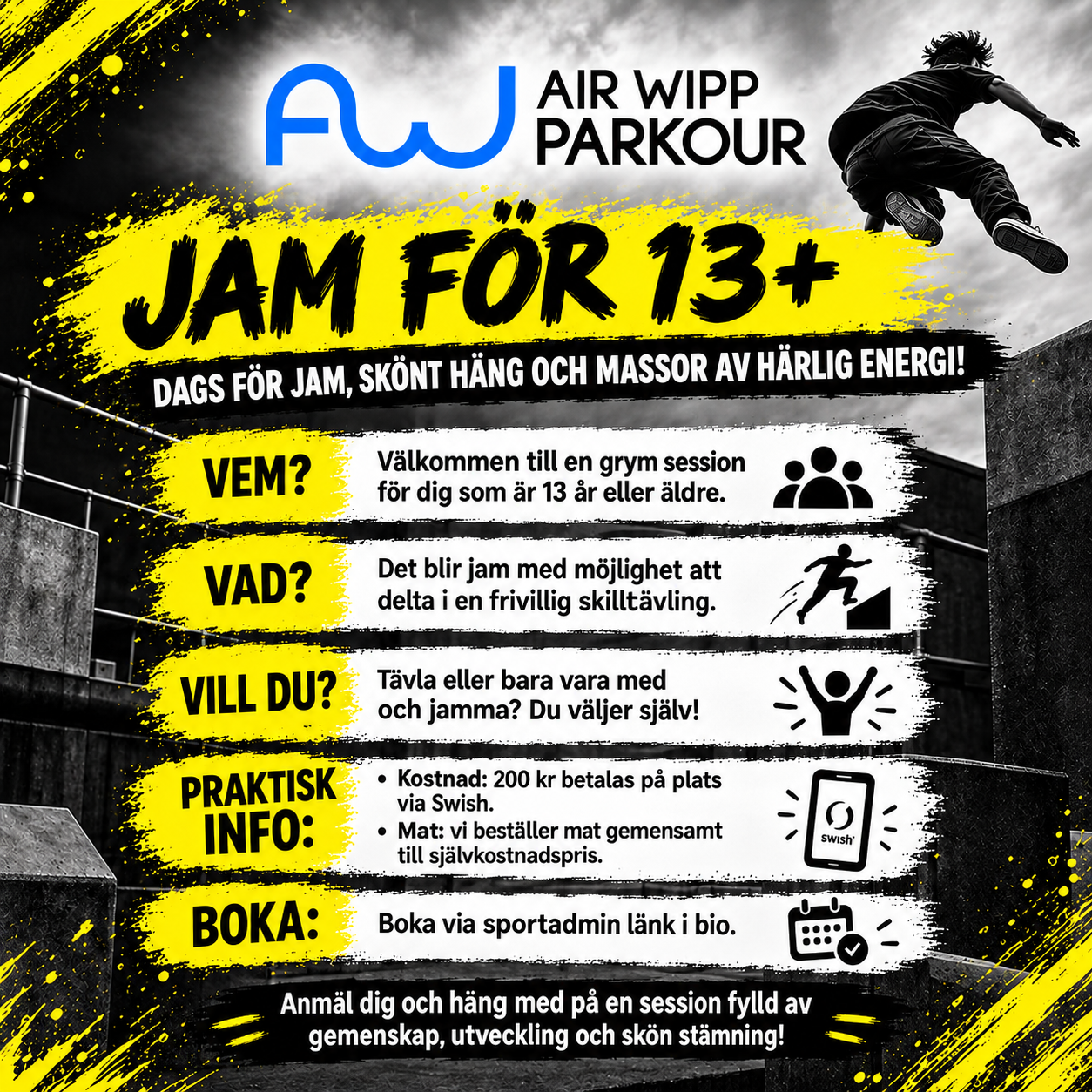 Jam på Air Wipp Parkourförening Helsingborg (13 år och uppåt)