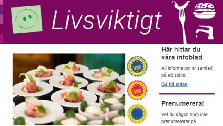 Exempel på utskick av nyhetsbrevet Livsviktigt.