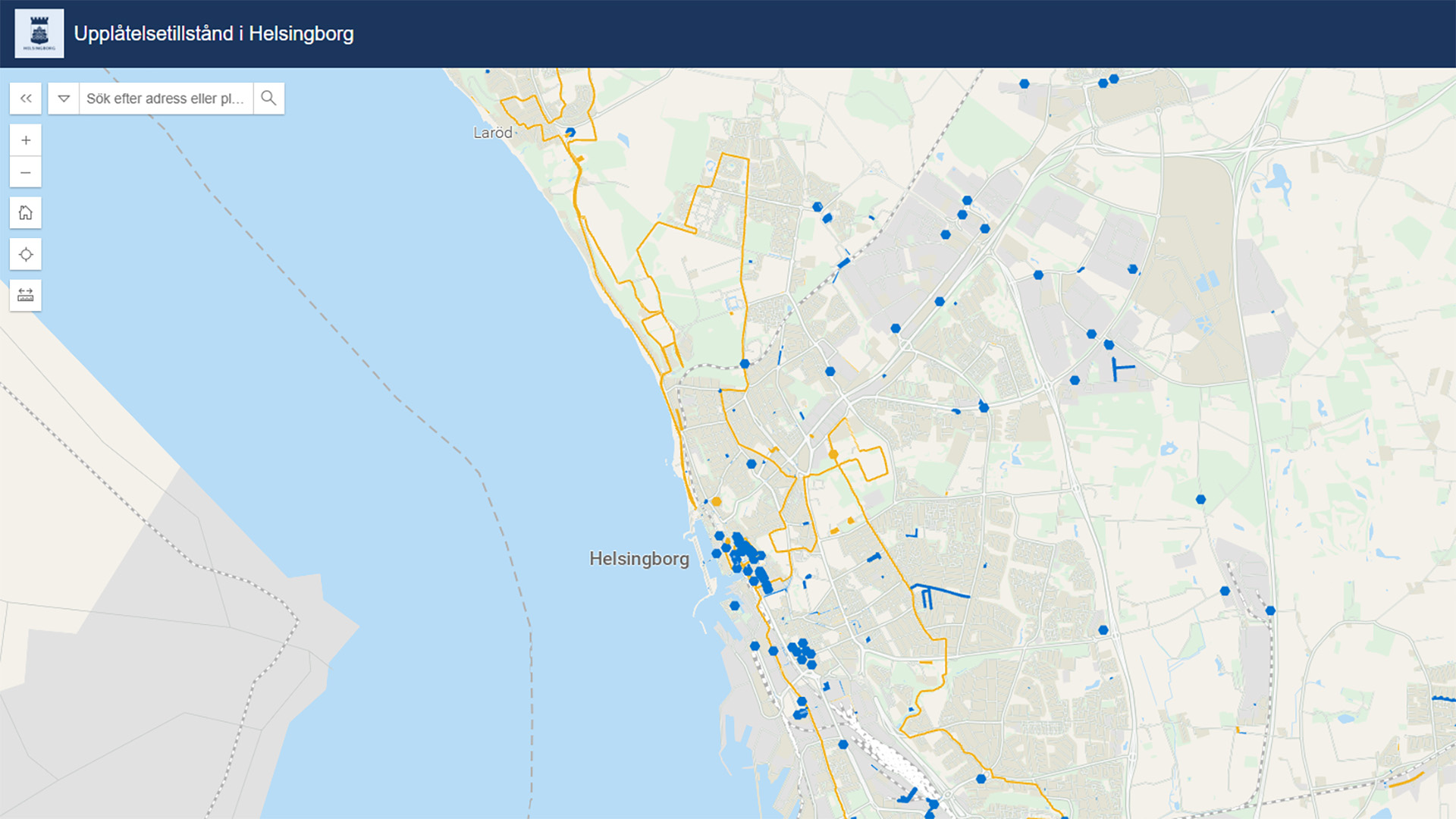Till kartan Upplåtelsetillstånd i Helsingborg - grävning, trafikpåverkan och markupplåtelse