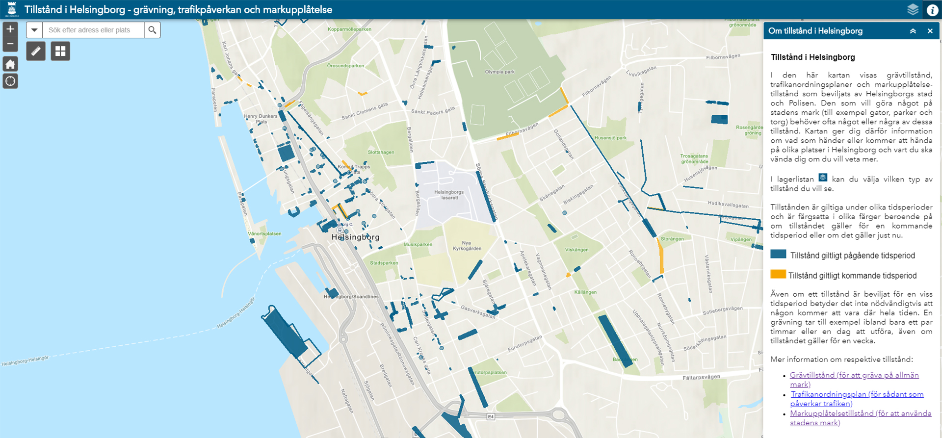 Till kartan Tillstånd i Helsingborg - grävning, trafikpåverkan och markupplåtelse