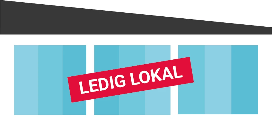 Tre fönster med, där det hänger en röd skylt med texten "ledig lokal".