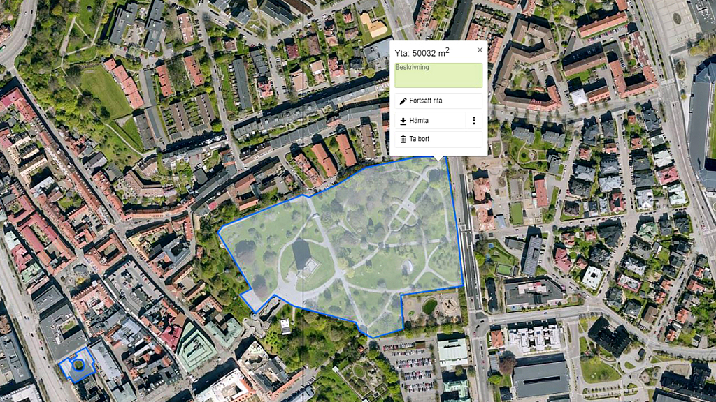 Karta som visar evenemangsområdet i Slottshagen, cirka 50 000 kvm