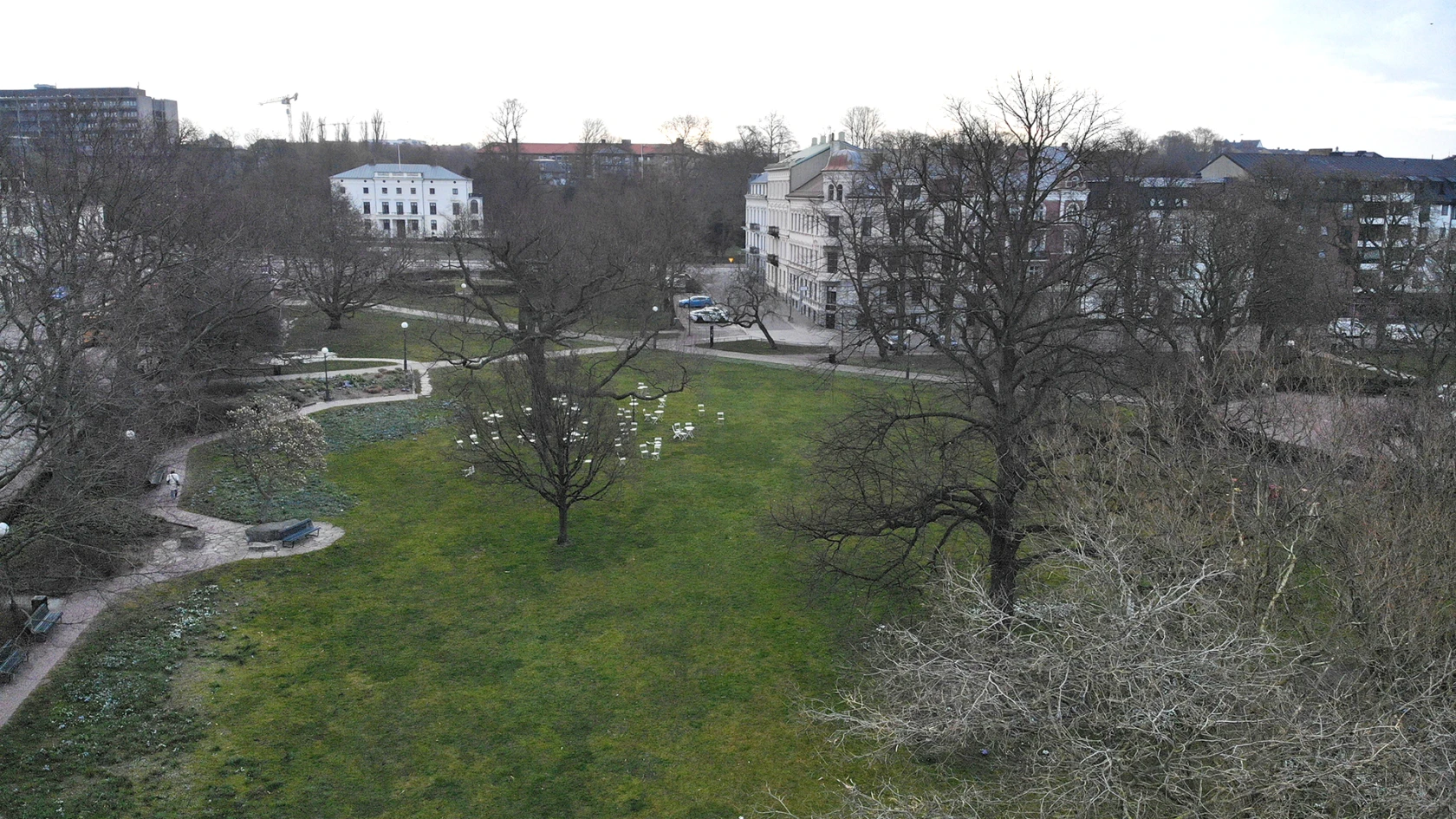 Vy över Stadsparken i Helsingborg från ovan, mot Carl Krooks gata