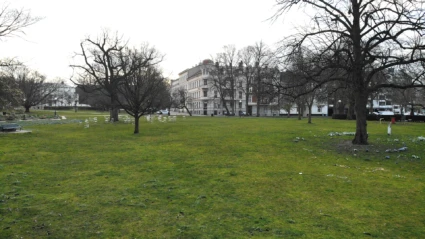 Stadsparken i Helsingborg, sett från Järnvägsgatan mot Carl Krooks gata