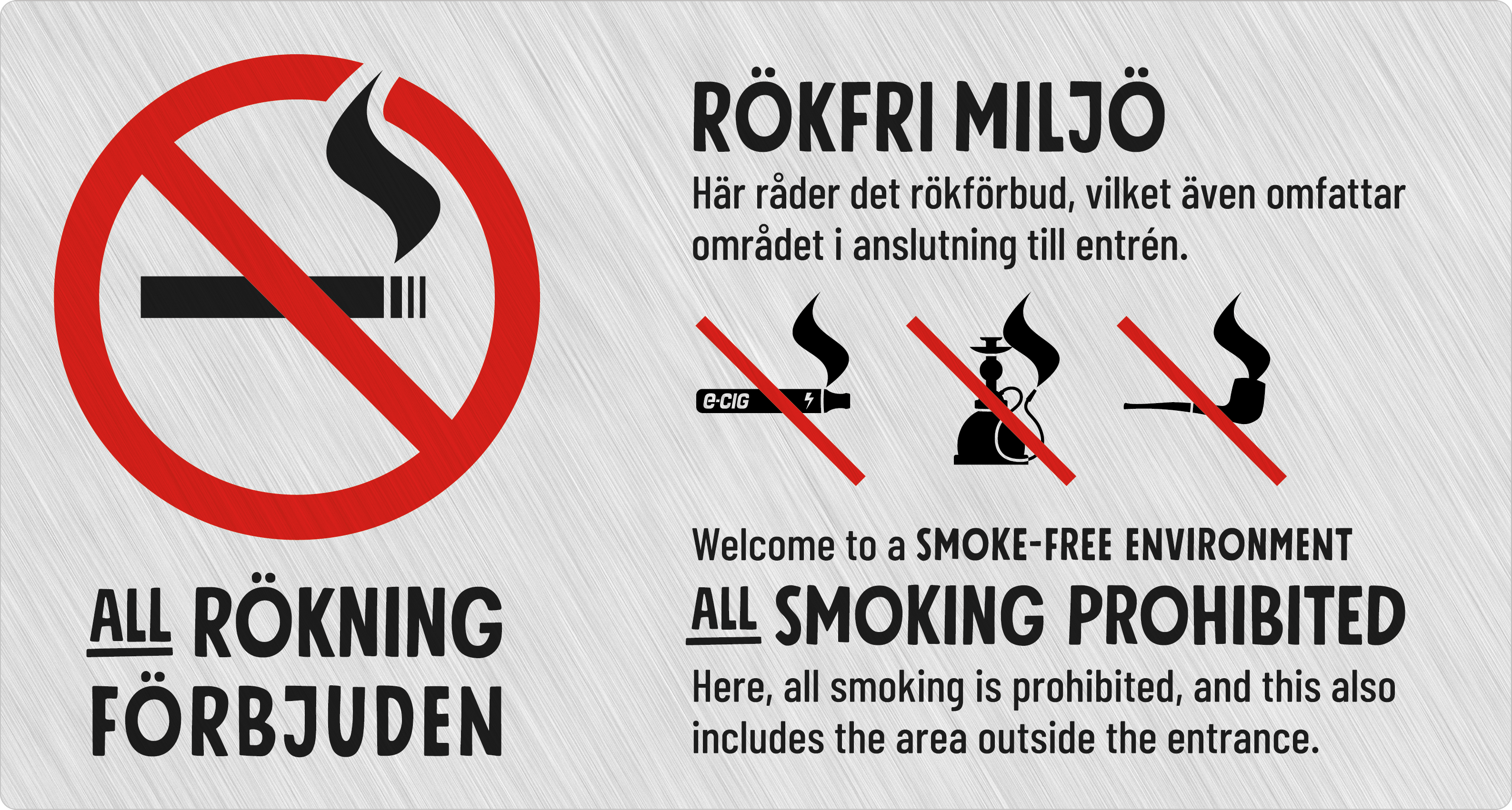 Bild rökförbudsskylt 06A01: Röd+Svart / Ljusgrå alu.