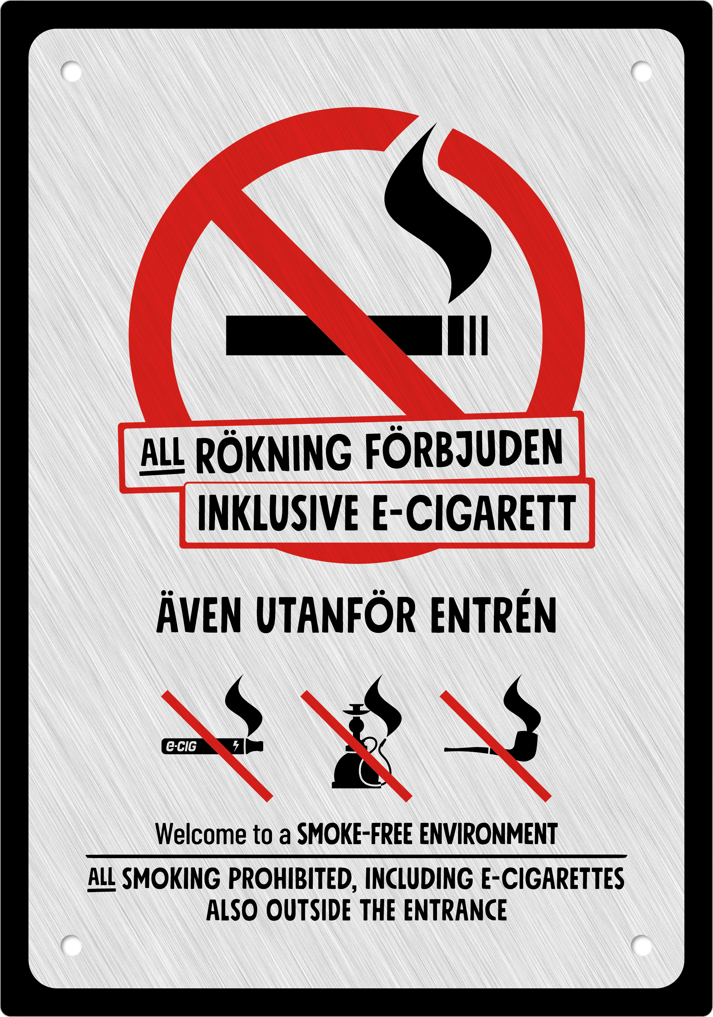 Bild rökförbudsskylt 08A01: Röd+Svart / Ljusgrå alu.