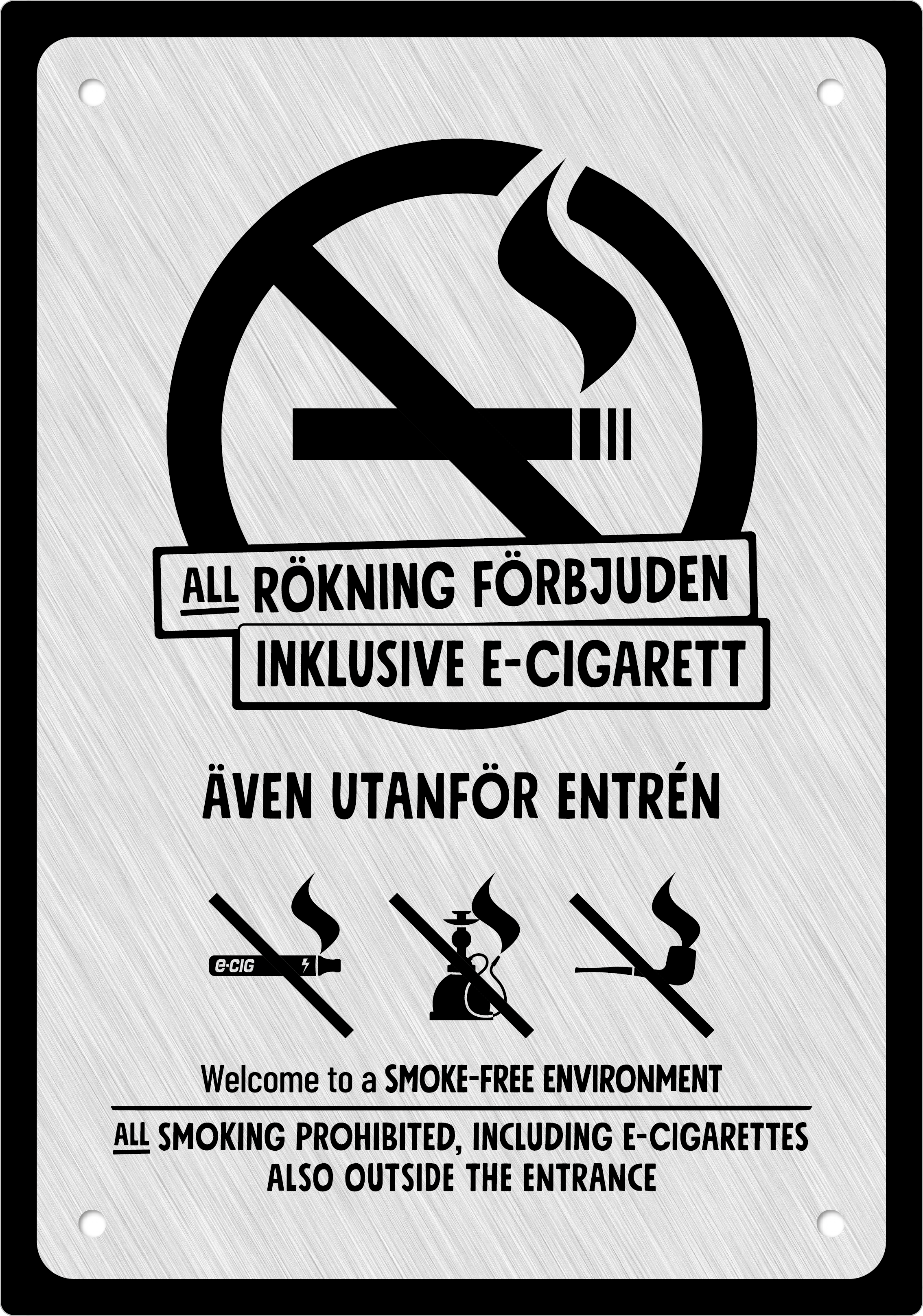 Bild rökförbudsskylt 08A02: Svart / Ljusgrå alu.