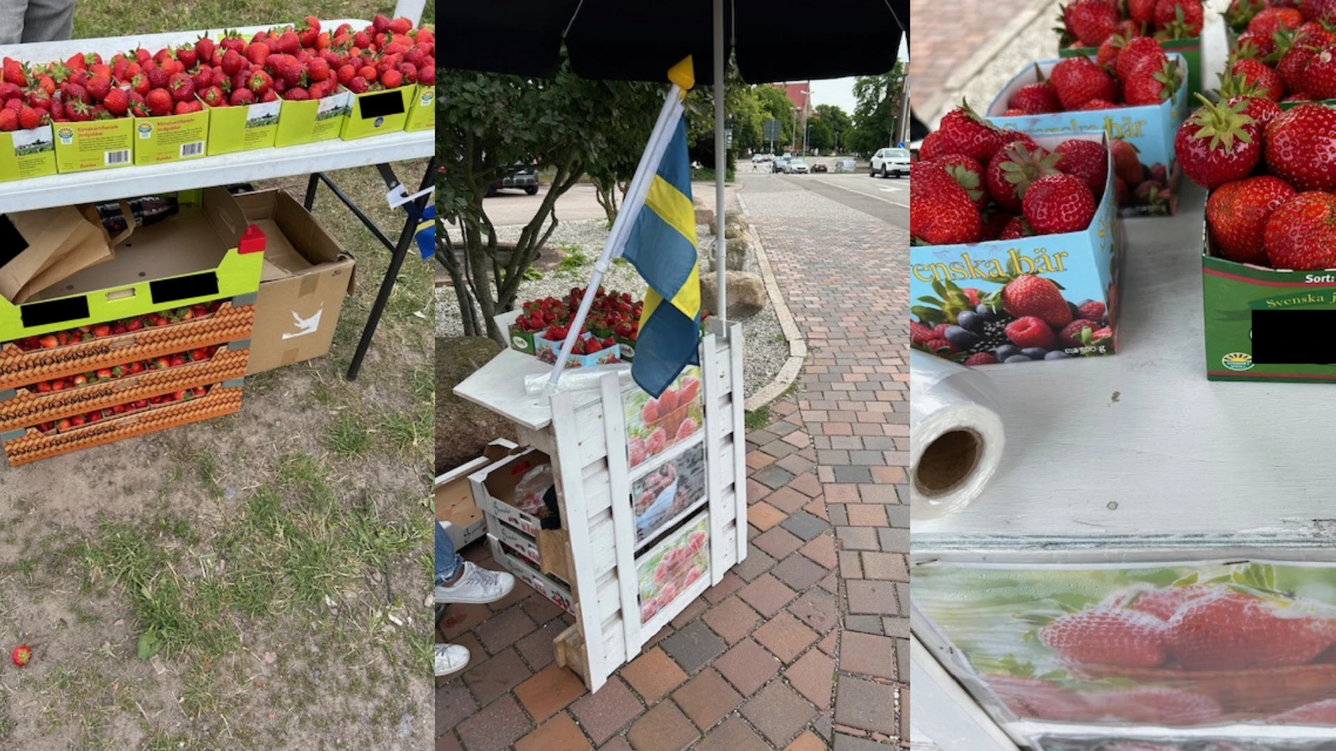 Bilder på olika jordgubbsförsäljningar